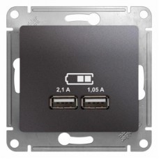 Механизм розетки USB 1-м СП Glossa 5В/2100мА 2х5В/1050мА графит SchE GSL001333