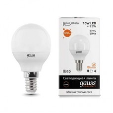 Лампа светодиодная LED 10вт 230в,Е14,теплый, шар Gauss Elementary