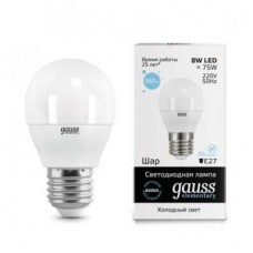 Лампа светодиодная LED 8вт 230в, Е27, дневной, шар Gauss Elementary