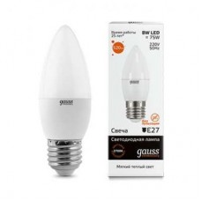 Лампа светодиодная LED 8вт 230в,Е27,теплый, свеча Gauss Elementary